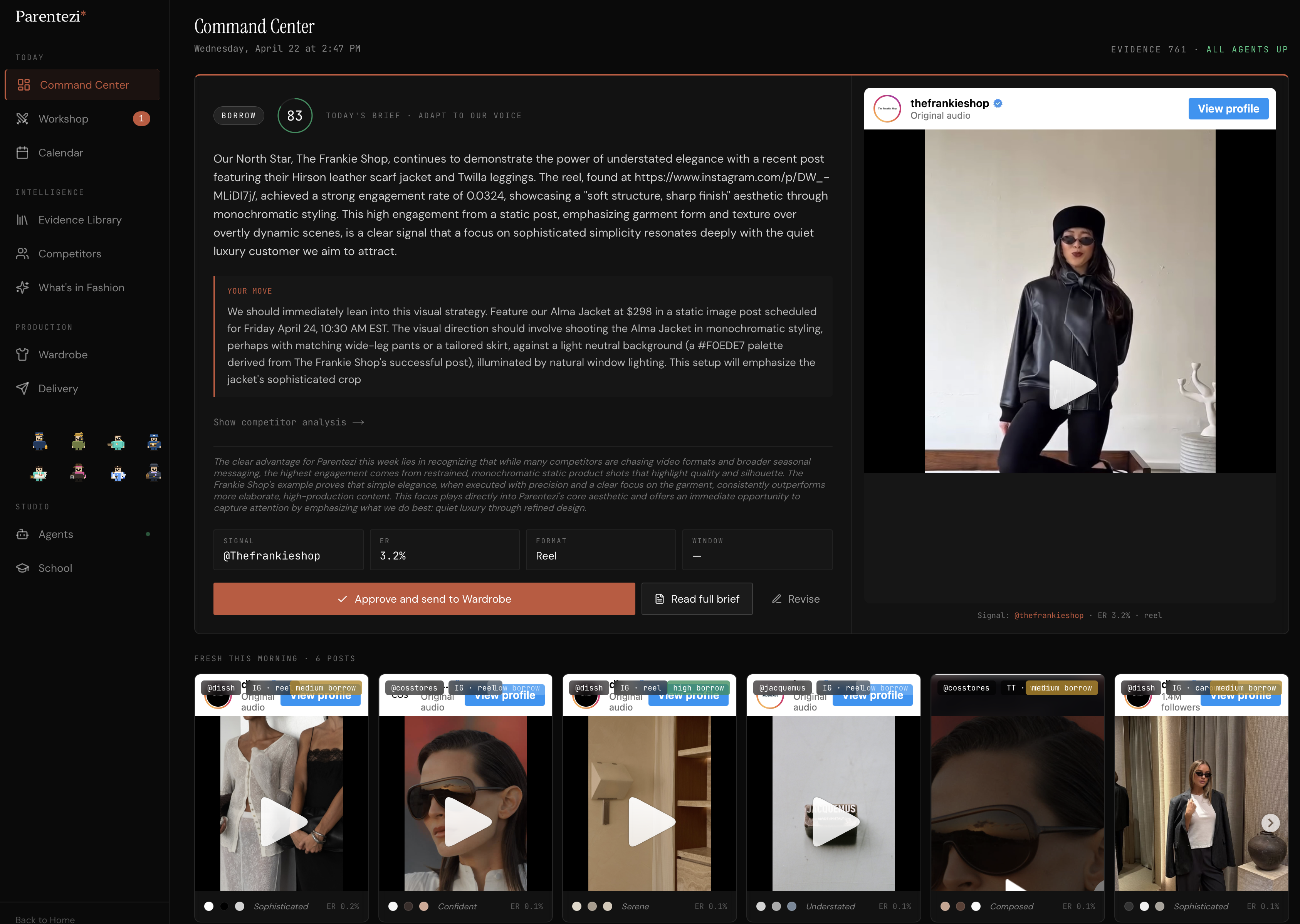 Parentezi Command Center — daily intelligence brief with evidence-backed product recommendations
